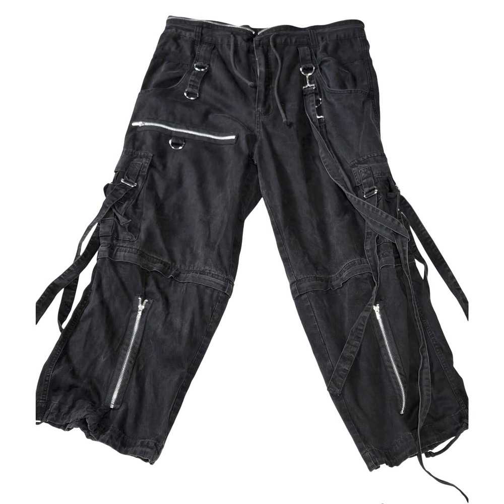 Men's Tripp NYC Black Bondage Zip Off Cargo Pants 40" Waist Goth Y2K Emo AF814M